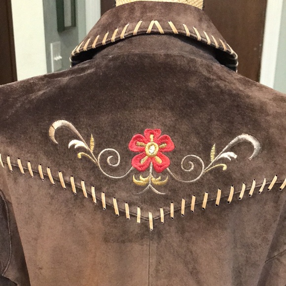 Roper Brown Leather Suede Jacket Size with Floral Embroidery. - Picture 7 of 9